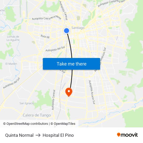 Quinta Normal to Hospital El Pino map