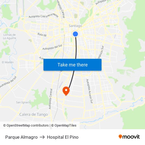 Parque Almagro to Hospital El Pino map