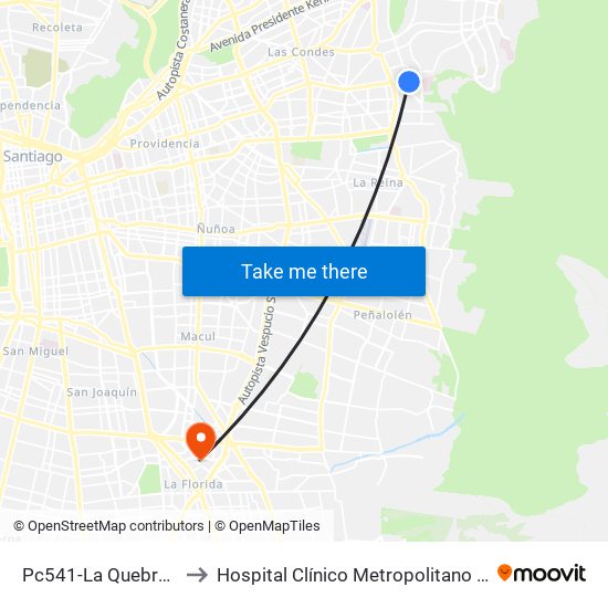 Pc541-La Quebrada / Esq. Av. Paul Harris to Hospital Clínico Metropolitano De La Florida Doctora Eloísa Díaz Insunza map