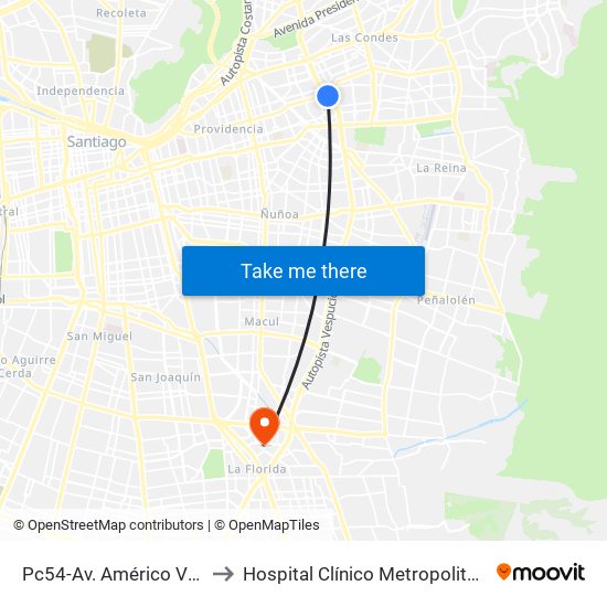 Pc54-Av. Américo Vespucio / Esq. Av. Cristóbal Colón to Hospital Clínico Metropolitano De La Florida Doctora Eloísa Díaz Insunza map