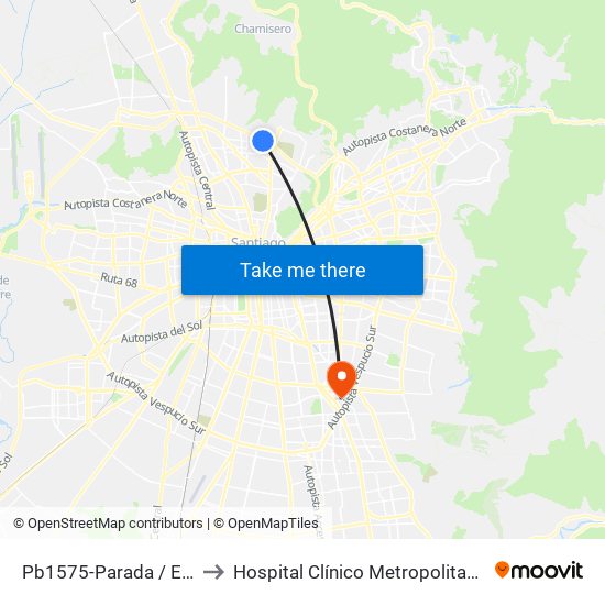 Pb1575-Parada / Est. Intermodal Vespucio Norte to Hospital Clínico Metropolitano De La Florida Doctora Eloísa Díaz Insunza map