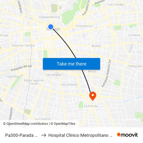 Pa300-Parada 9 / Estación Mapocho to Hospital Clínico Metropolitano De La Florida Doctora Eloísa Díaz Insunza map