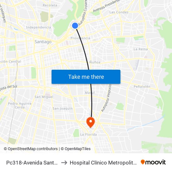 Pc318-Avenida Santa María / Esq. Av. Pedro De Valdivia to Hospital Clínico Metropolitano De La Florida Doctora Eloísa Díaz Insunza map