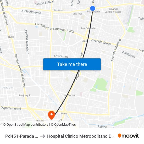 Pd451-Parada 5 / (M) Plaza Egaña to Hospital Clínico Metropolitano De La Florida Doctora Eloísa Díaz Insunza map