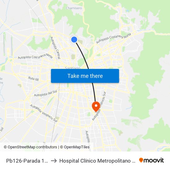 Pb126-Parada 13 / (M) Vespucio Norte to Hospital Clínico Metropolitano De La Florida Doctora Eloísa Díaz Insunza map