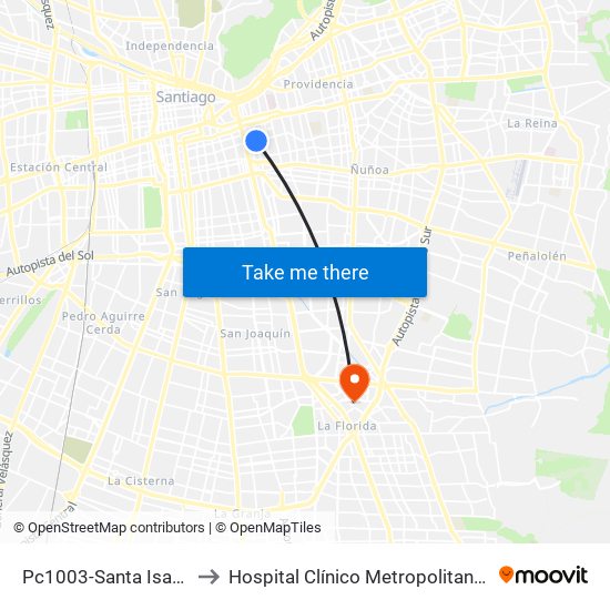 Pc1003-Santa Isabel / Esq. Avenida Seminario to Hospital Clínico Metropolitano De La Florida Doctora Eloísa Díaz Insunza map