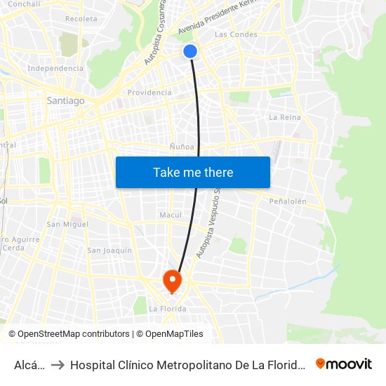 Alcántara to Hospital Clínico Metropolitano De La Florida Doctora Eloísa Díaz Insunza map