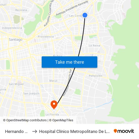 Hernando De Magallanes to Hospital Clínico Metropolitano De La Florida Doctora Eloísa Díaz Insunza map