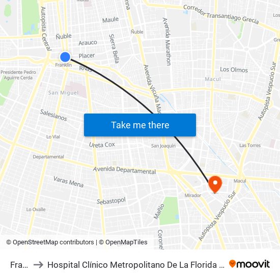 Franklin to Hospital Clínico Metropolitano De La Florida Doctora Eloísa Díaz Insunza map