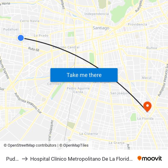 Pudahuel to Hospital Clínico Metropolitano De La Florida Doctora Eloísa Díaz Insunza map