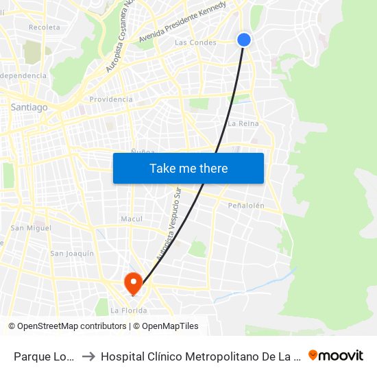 Parque Los Dominicos to Hospital Clínico Metropolitano De La Florida Doctora Eloísa Díaz Insunza map