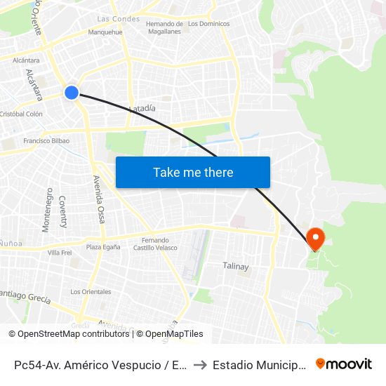 Pc54-Av. Américo Vespucio / Esq. Av. Cristóbal Colón to Estadio Municipal De La Reina map