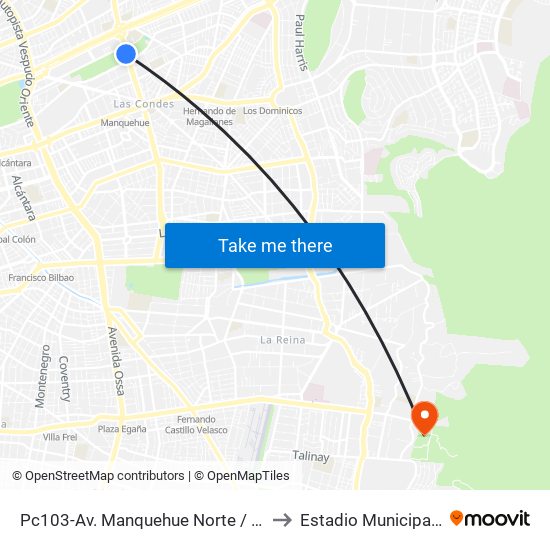 Pc103-Av. Manquehue Norte / Esq. Av. Pdte. Riesco to Estadio Municipal De La Reina map