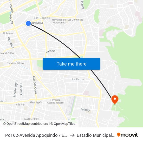 Pc162-Avenida Apoquindo / Esq. Rosa O'Higgins to Estadio Municipal De La Reina map