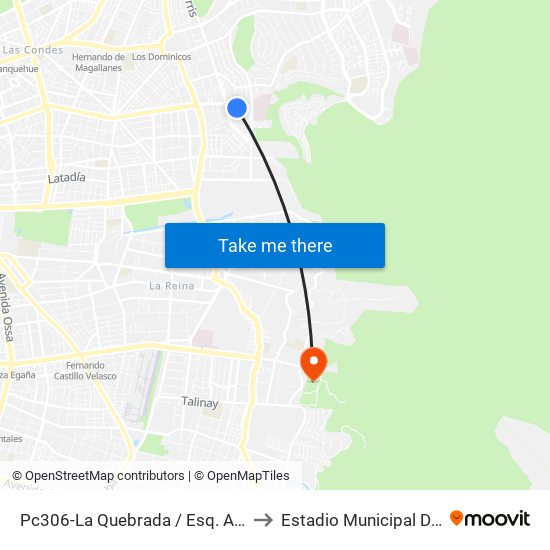 Pc306-La Quebrada / Esq. Avenida La Paz to Estadio Municipal De La Reina map