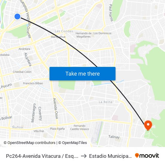 Pc264-Avenida Vitacura / Esq. Alonso De Córdova to Estadio Municipal De La Reina map