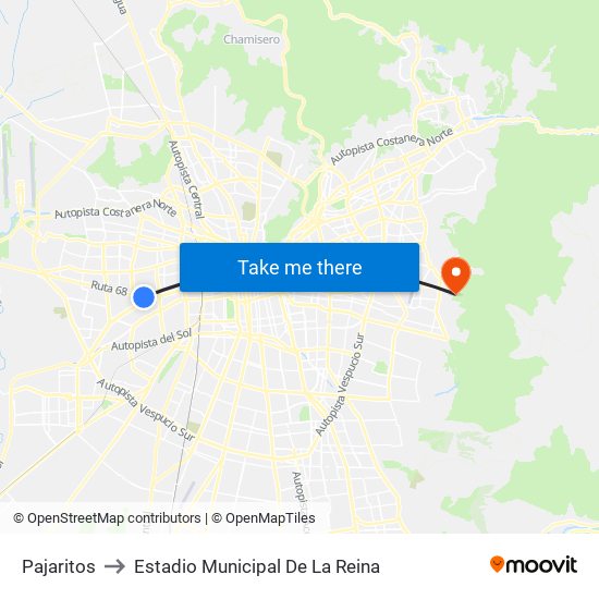 Pajaritos to Estadio Municipal De La Reina map