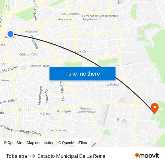 Tobalaba to Estadio Municipal De La Reina map