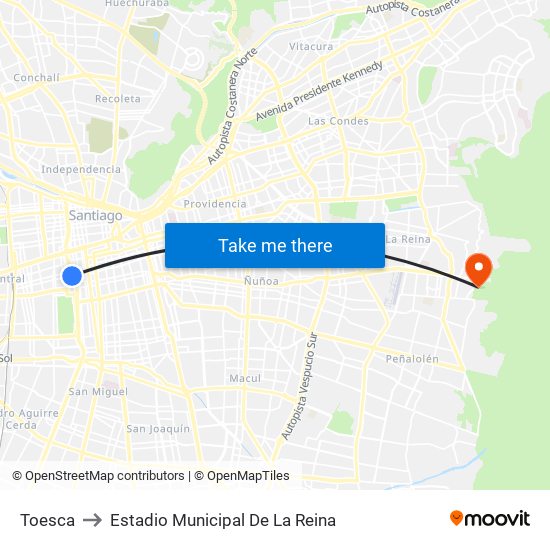 Toesca to Estadio Municipal De La Reina map
