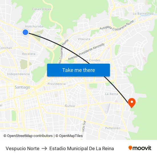 Vespucio Norte to Estadio Municipal De La Reina map