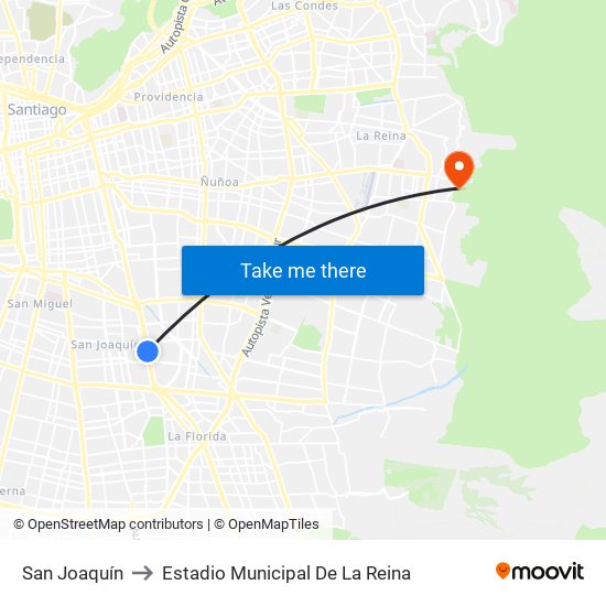 San Joaquín to Estadio Municipal De La Reina map