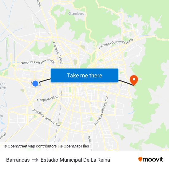 Barrancas to Estadio Municipal De La Reina map