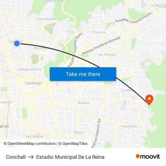 Conchalí to Estadio Municipal De La Reina map
