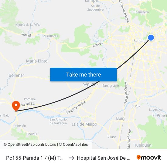 Pc155-Parada 1 / (M) Tobalaba to Hospital San José De Melipilla map