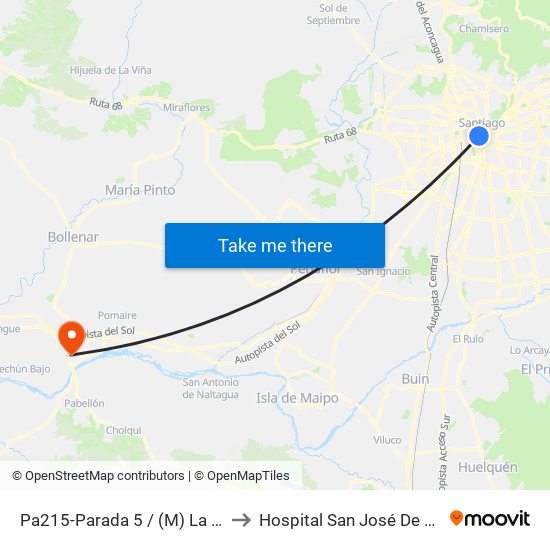 Pa215-Parada 5 / (M) La Moneda to Hospital San José De Melipilla map
