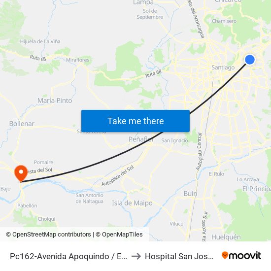 Pc162-Avenida Apoquindo / Esq. Rosa O'Higgins to Hospital San José De Melipilla map