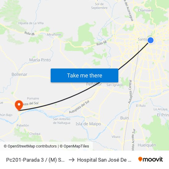 Pc201-Parada 3 / (M) Salvador to Hospital San José De Melipilla map