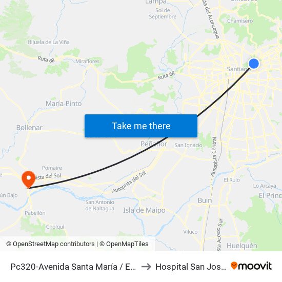 Pc320-Avenida Santa María / Esq. Puente Los Leones to Hospital San José De Melipilla map
