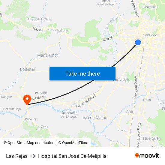 Las Rejas to Hospital San José De Melipilla map