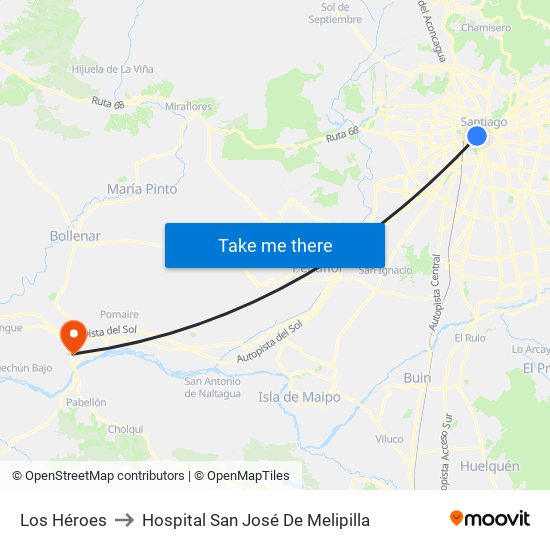 Los Héroes to Hospital San José De Melipilla map