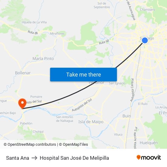 Santa Ana to Hospital San José De Melipilla map