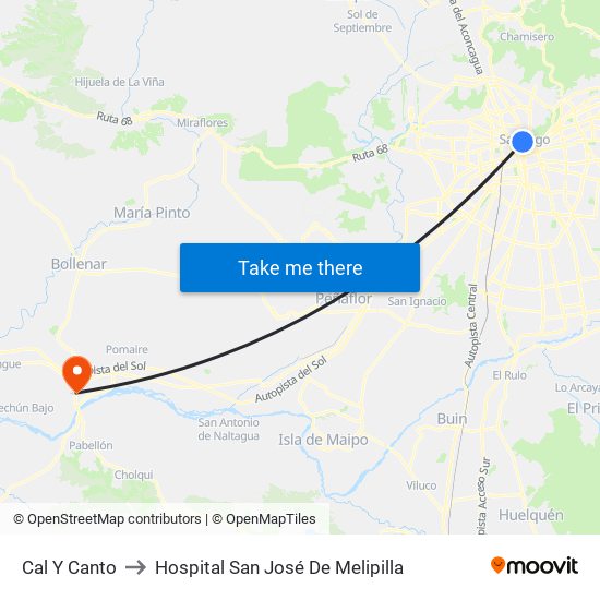 Cal Y Canto to Hospital San José De Melipilla map