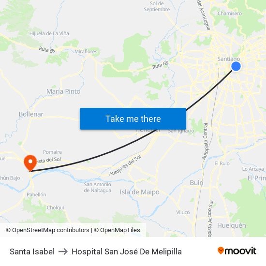 Santa Isabel to Hospital San José De Melipilla map