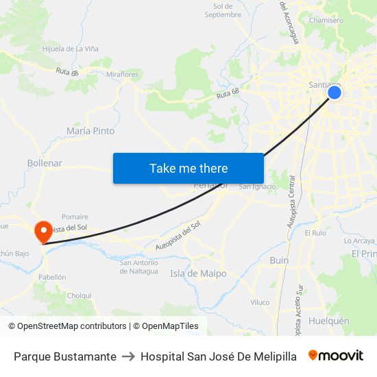Parque Bustamante to Hospital San José De Melipilla map