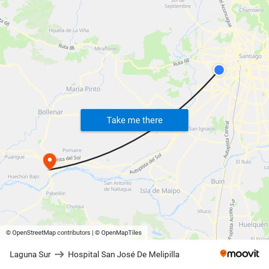 Laguna Sur to Hospital San José De Melipilla map