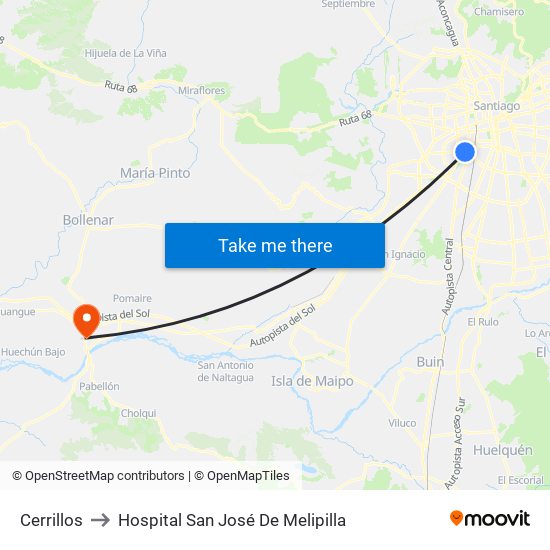 Cerrillos to Hospital San José De Melipilla map
