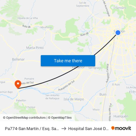 Pa774-San Martín / Esq. Santo Domingo to Hospital San José De Melipilla map