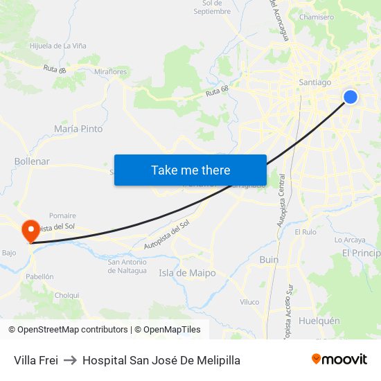 Villa Frei to Hospital San José De Melipilla map