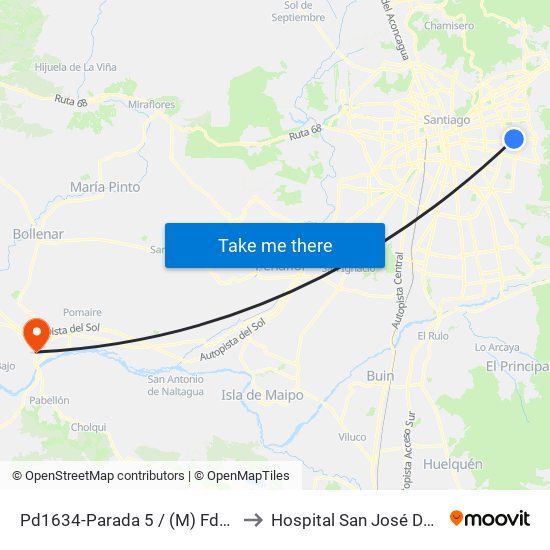 Pd1634-Parada 5 / (M) Fdo.Castillo V. to Hospital San José De Melipilla map