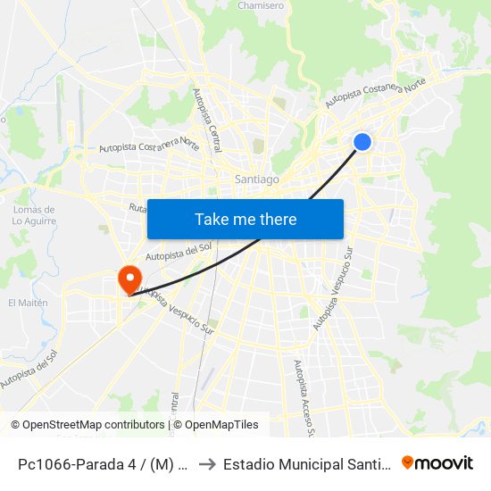 Pc1066-Parada 4 / (M) Manquehue to Estadio Municipal Santiago Bueras map