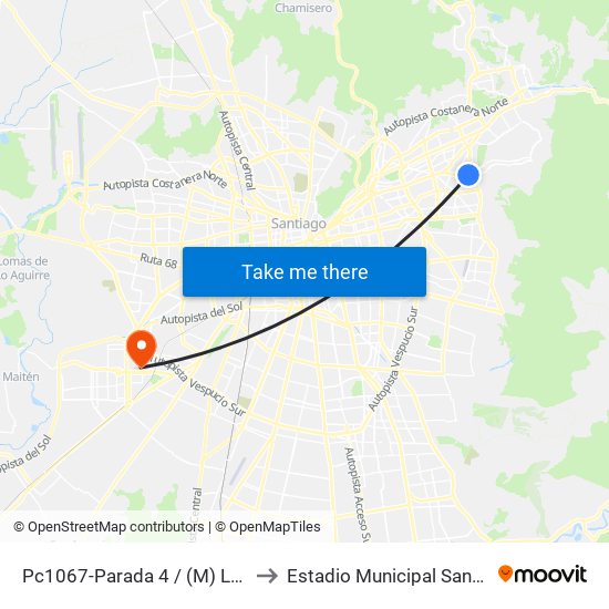 Pc1067-Parada 4 / (M) Los Dominicos to Estadio Municipal Santiago Bueras map