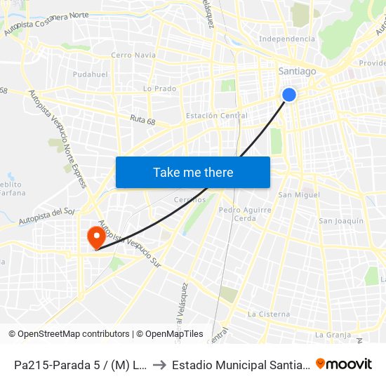 Pa215-Parada 5 / (M) La Moneda to Estadio Municipal Santiago Bueras map