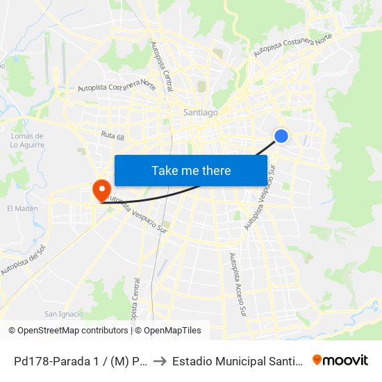 Pd178-Parada 1 / (M) Plaza Egaña to Estadio Municipal Santiago Bueras map