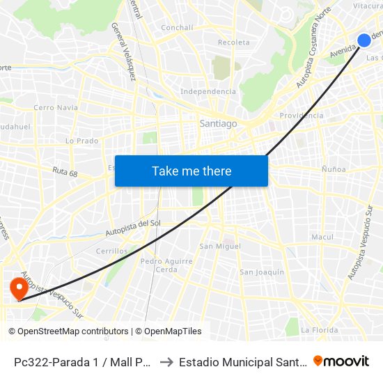 Pc322-Parada 1 / Mall Parque Arauco to Estadio Municipal Santiago Bueras map