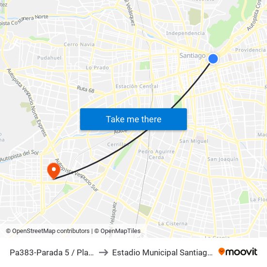 Pa383-Parada 5 / Plaza Italia to Estadio Municipal Santiago Bueras map