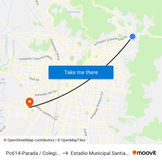 Pc614-Parada / Colegio Hebreo to Estadio Municipal Santiago Bueras map